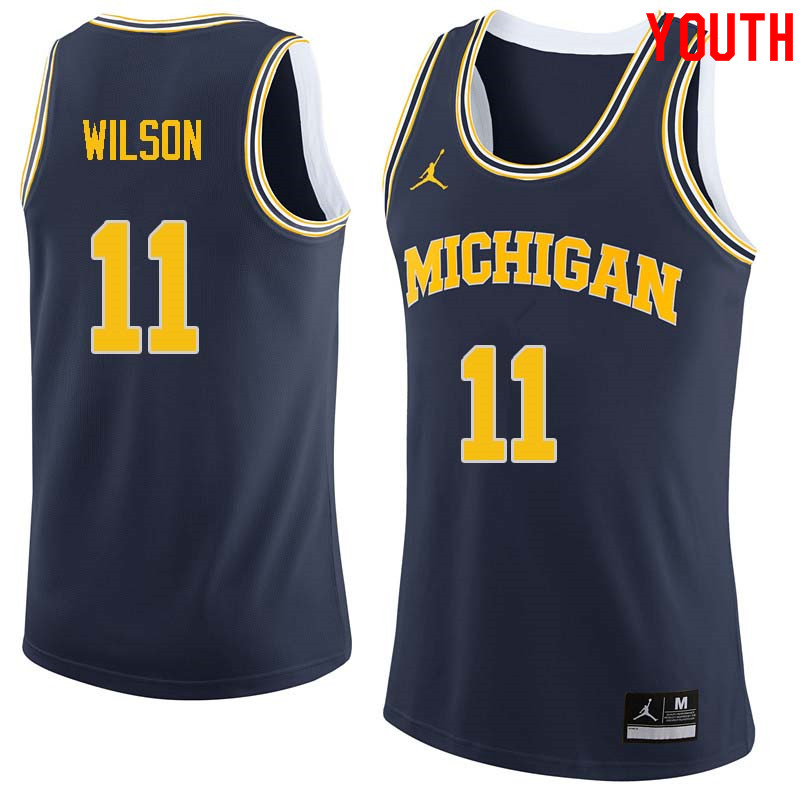 Youth #11 Luke Wilson Michigan Wolverines College Basketball Jerseys Sale-Navy